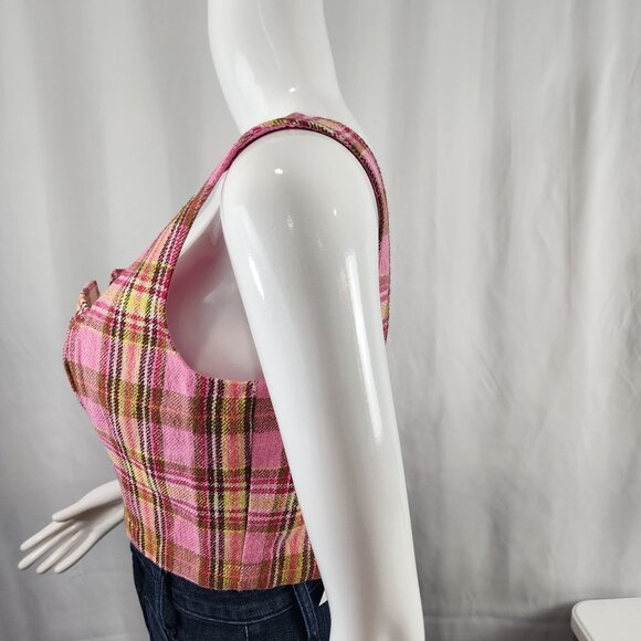 Maeve By Anthropologie Pink Combo Plaid Crop Top Size 2 - Picture 6 of 13